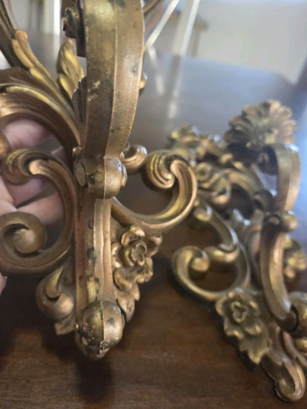 Homco 4118 Vintage Gold Wall Sconce Candle Holder Ornate Resin USA 15”(C34)